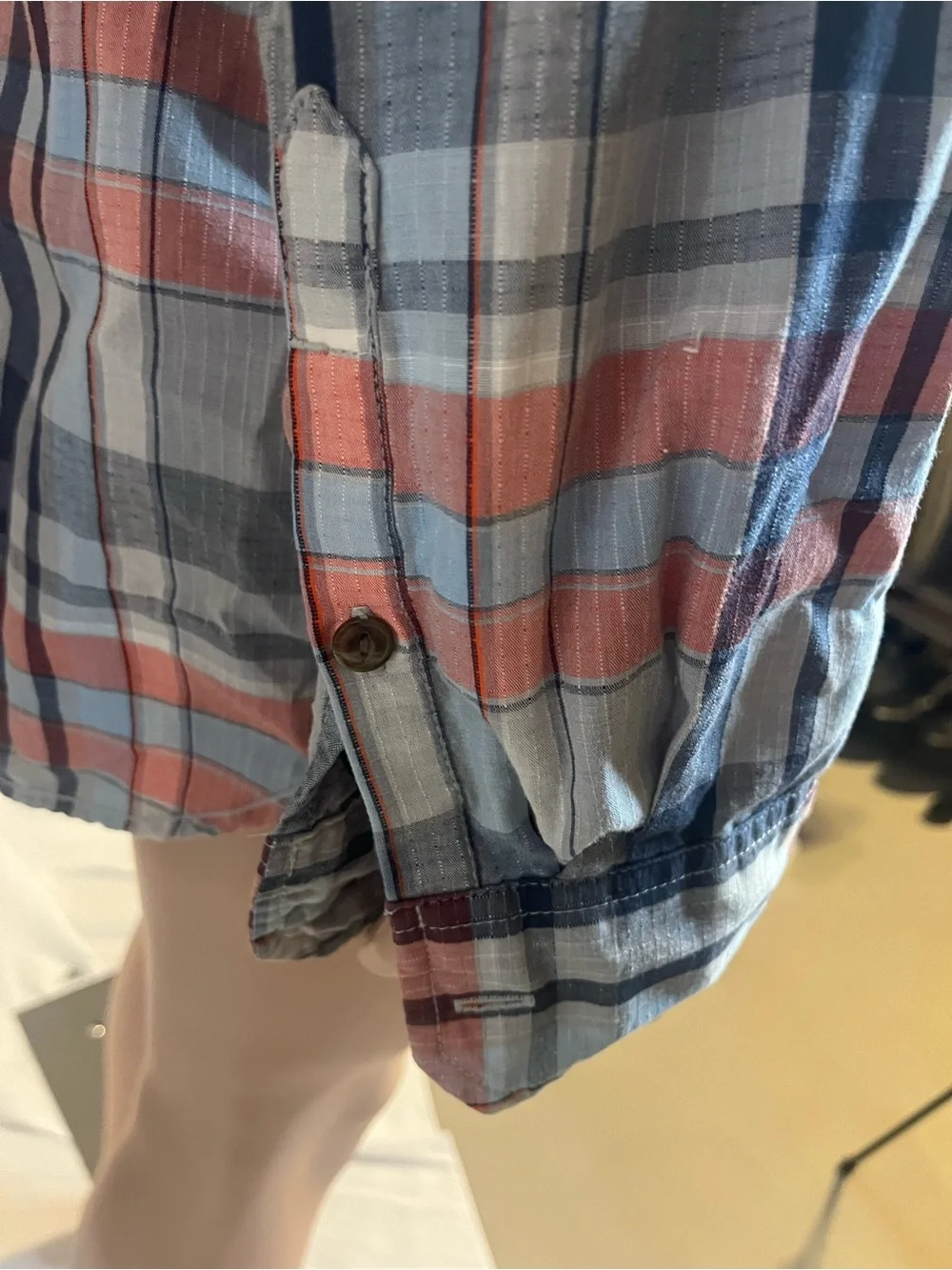 The North Face Men's Plaid Button-Down Shirt in Navy, Coral and Light Blue